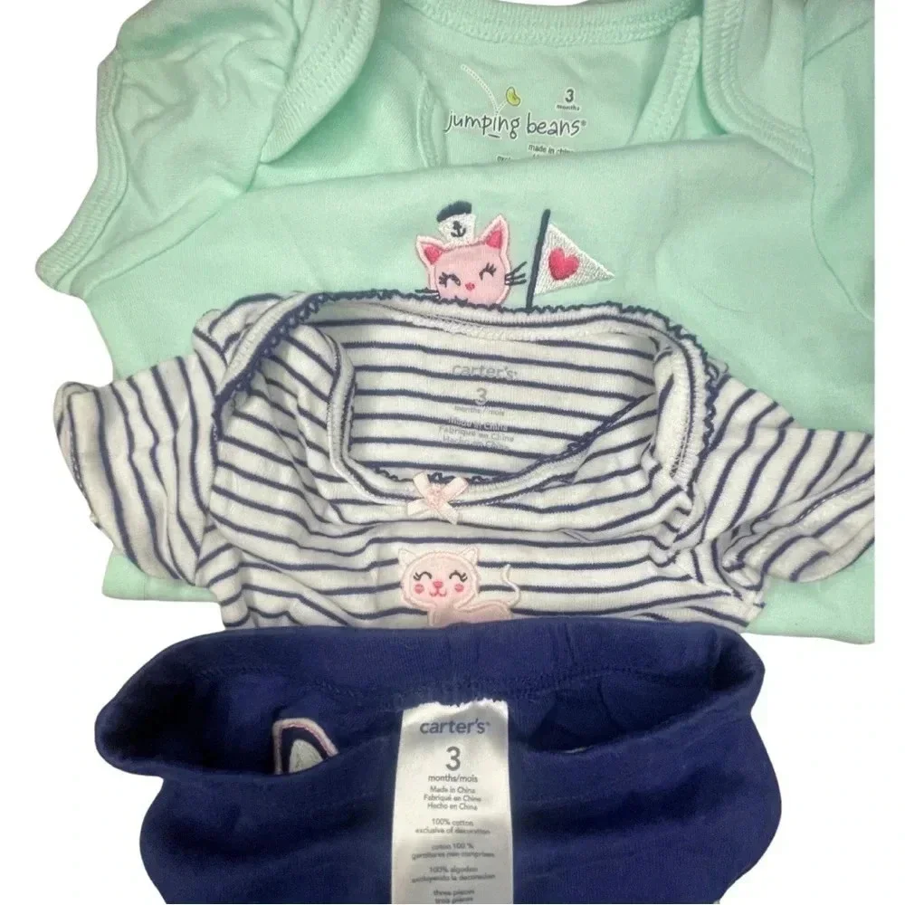 Carter’s and Jumping Beans Baby Girl Cat Bundle –  100% Cotton– 3-Piece Set